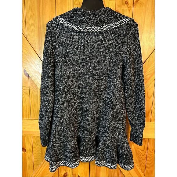 White House Black Market Cardigan Open Drape Sweater Black White Medium Wool Ble - Picture 5 of 5